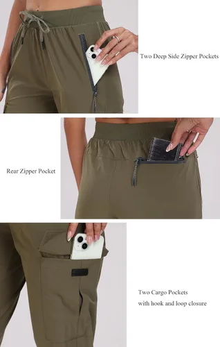 Vista 3 de Oalka Pantalones cargo de senderismo para mujer, ligeros, con bolsillos de viaje, de secado rápido