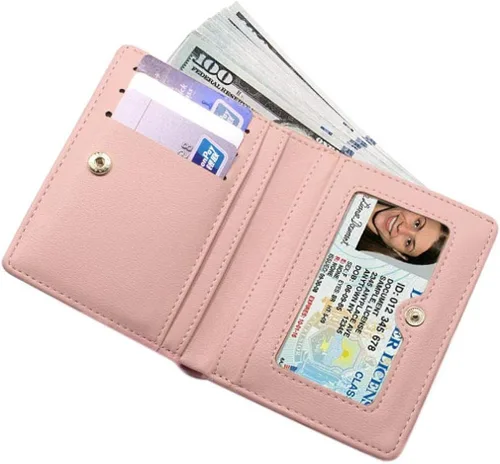 Vista 2 de AnnabelZ Billetera pequeña de cuero plegable para mujer, mini monedero corto
