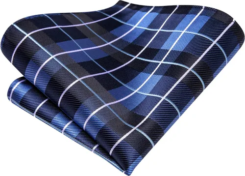 Vista 167 de Hi-Tie Corbata clásica de cachemira para hombre con pañuelo y gemelos a cuadros