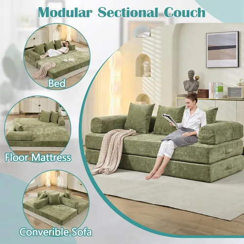 Vista 3 de Sofá cama convertible, cómodo colchón plegable, sofá cama modular plegable seccional, sofá plegable con 3 almohadas y reposabrazos, sofás para sala