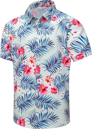 Vista 16 de SheLucki - Camisa hawaiana para hombre, unisex, de manga corta, con botones, para la playa y el verano, ropa casual estampada con sombra de palmas