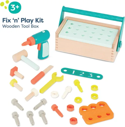 Vista 11 de B. toys Caja de herramientas de juego de simulación, kit Fix 'n' Play, 25