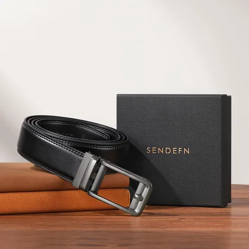 Vista 6 de SENDEFN Cinturón casual de cuero para hombre de 1 38 pulgadas con hebilla ajustable automática con caja de regalo