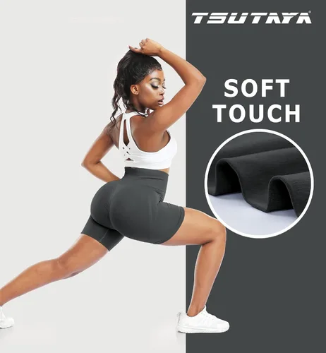 Vista 6 de TSUTAYA Pantalones cortos de entrenamiento para mujer, sin costuras, cintura alta, pantalones cortos de gimnasio para correr, ciclismo, yoga