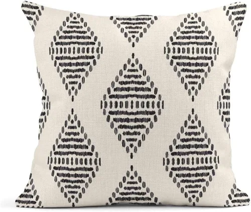 Vista 2 de ArtSocket - Juego de 4 fundas de almohada decorativas Ikat tribal y boho bohemio, diseño étnico de herringbone en negro, de lino para ideas