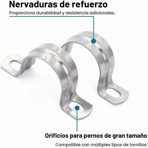 Vista 3 de Abrazaderas de Conducto SS304 de 1 Pulgada, Soporte de Tubería de 2 Agujeros Abrazadera en U para Cable/Tubería de Agua/Tubería, Abrazadera
