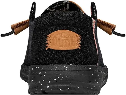 Vista 3 de Hey Dude Wendy de lona lavada para mujer Zapatos de mujer Mocasines con cordones para mujer Cómodos y ligeros Negro