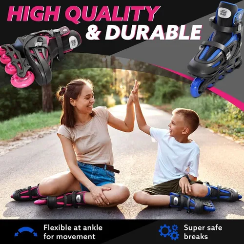 Vista 2 de Inline Skates for Girls and Boys, with Knee Pads, Elbow Pads and Wrist Guards, Gel Wheels, Adjustable Sizing, for Men, Women, Girls, Boys, High
