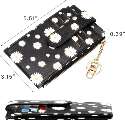 Vista 2 de Badiya Tarjetero para mujeres con RFID, carteras delgadas, plegables, tarjetero multifuncional, monedero