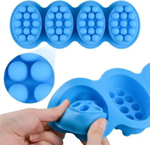 Vista 3 de SJ - 2 moldes de silicona para jabón en barra de masaje para hacer jabones, hechos a mano, antiadherentes y sin BPA (azul y verde menta)