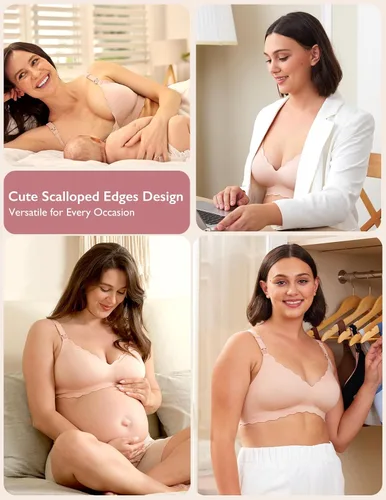 Vista 5 de Momcozy Sujetadores de lactancia para lactancia, sin costuras, brasier de maternidad sin costuras, brasier de lactancia clásico con soporte de tira