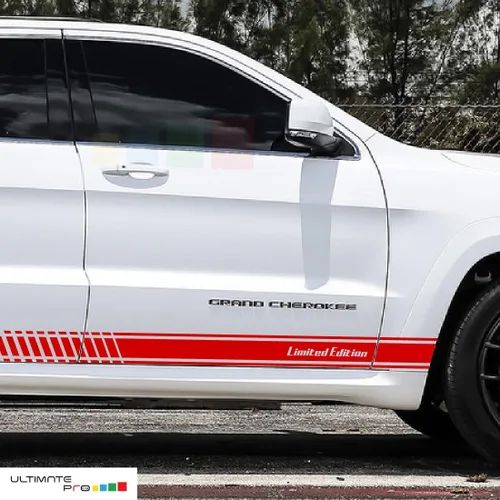 Vista 2 de Juego de calcomanías de rayas laterales de carreras compatibles con Jeep Grand Cherokee Limited Edition (rojo)