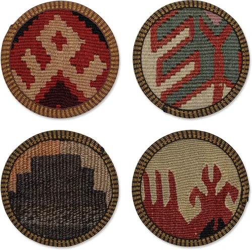 Vista 2 de Kilim - Juego de 4 posavasos Kilim auténticos, hechos a mano en Turquía y seleccionados a mano para calidad y mezcla