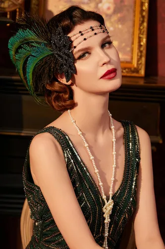 Vista 4 de BABEYOND Diadema Art Deco de los años 20 Flapper Roaring 20s Great Gatsby Feather Headband 1920s Flapper Gatsby Accesorios (negro)