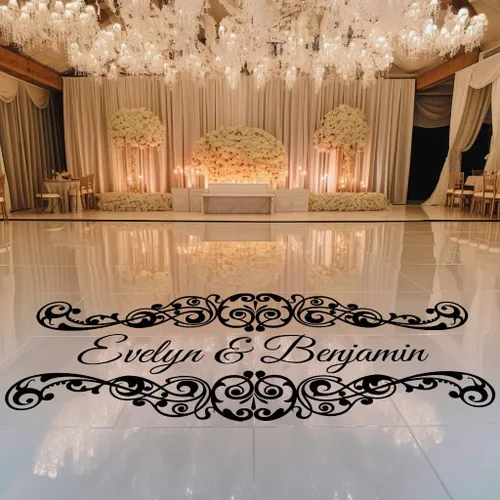 Vista 2 de Calcomanía de vinilo personalizable con nombre para sala de baile de boda, calcomanía de vinilo para recepción de piso y pared, calcomanías