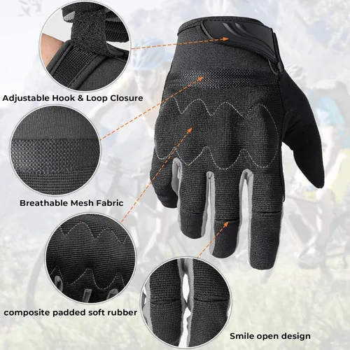 Vista 2 de WPTCAL Guantes de ciclismo para hombres y mujeres guantes de bicicleta antideslizantes con pantalla táctil completa guantes de ciclismo
