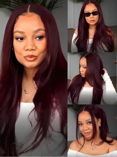 Vista 27 de KLAIYI Peluca de cabello humano con encaje frontal precortada 7x5, corte Bob en capas, corte romo, cordón sin pegamento, peluca predepilada