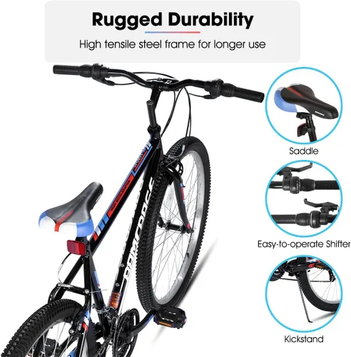 Vista 3 de HILAND 24 Bicicleta de montaña de 26 pulgadas para hombres o mujeres, cuadro de acero de alto carbono de 18 velocidades, bicicleta MTB de ciclismo