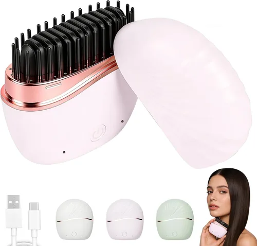 Vista 9 de Mini alisadora, cepillo portátil inalámbrico recargable para alisar el cabello, control de temperatura de 3 velocidades, carcasa antiquemaduras