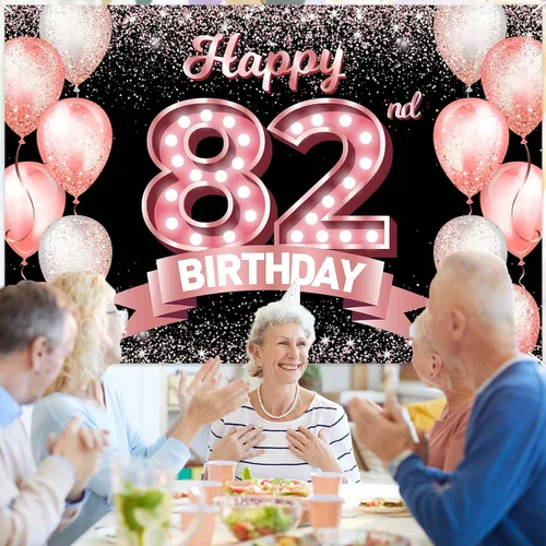 Vista 348 de Cartel de feliz cumpleaños décimo oro rosa, telón de fondo, saludos a 10 años, globos de confeti, decoración temática para niñas de 10 años