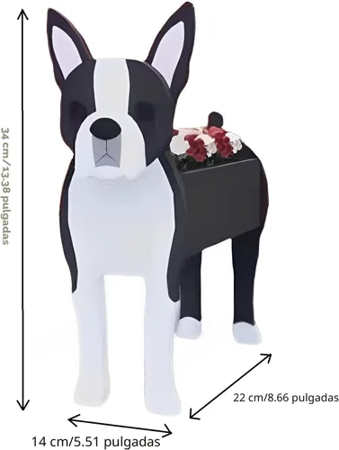 Vista 3 de Bamboo's Grocery LoKii Macetas de perro Boston Terrier, linda maceta de perro, contenedores de plantas con forma de animales, para plantas