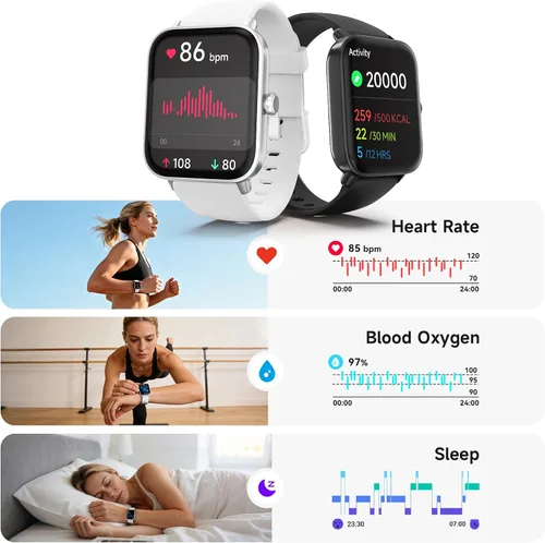 Vista 2 de Relojes inteligentes para hombres, pantalla HD de 1.85 pulgadas, compatible con iPhone/Android (responder/hacer llamadas), más de 110 modos Blanco