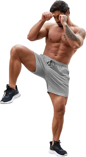 Vista 3 de COOFANDY Pantalones cortos de entrenamiento para hombre de 7 pulgadas, paquete de 2 pantalones cortos atléticos, ajuste muscular, culturismo