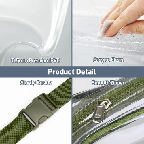 Vista 7 de Veckle Riñonera transparente Bolsa de cinturón transparente aprobada para estadios para mujeres y hombres, bolsa grande cruzada transparente