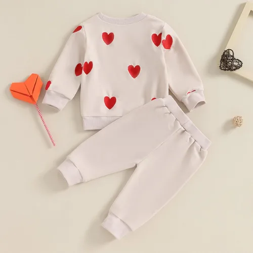 Vista 6 de Molgkyo Conjunto de sudadera de manga larga con estampado de letras para el día de San Valentín, 2 piezas, ropa de primavera