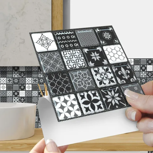 Vista 9 de Alwayspon 25 piezas de transferencias de azulejos de mosaico despegar y pegar para decoración del hogar, 4x4 pulgadas autoadhesivas impermeables