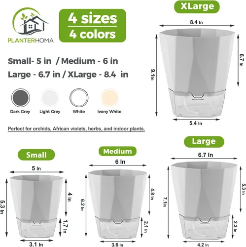 Vista 4 de Paquete de 6 macetas de riego automático de 5 pulgadas, macetas de riego automático para plantas de interior y exterior, macetas de riego automático