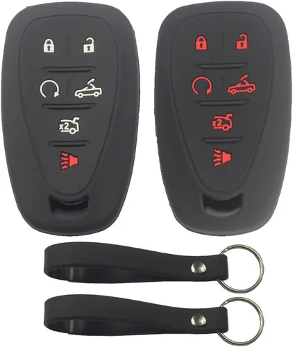 Vista 8 de 2 fundas protectoras de silicona de goma negra con 6 botones para llavero inteligente sin llave compatible con Chevrolet Camaro Convertible 2016