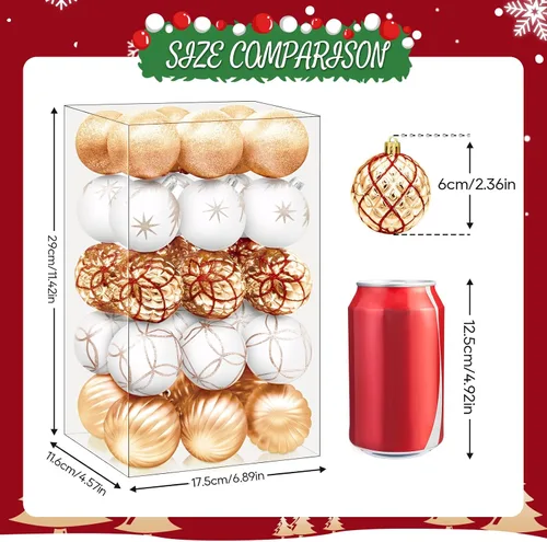 Vista 3 de DeckTheHalls Adornos de bolas de Navidad, 30 piezas de 2.5 pulgadas irrompibles, bolas de decoración navideña para colgar en el árbol de Navidad