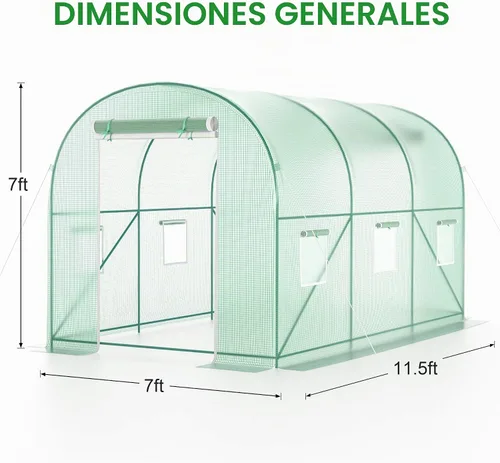 Vista 2 de Invernadero al Aire Libre con Puerta con Malla, Invernadero Resistente para Jardín al Exterior para Plantas de Jardín con Protección UV, Termostato