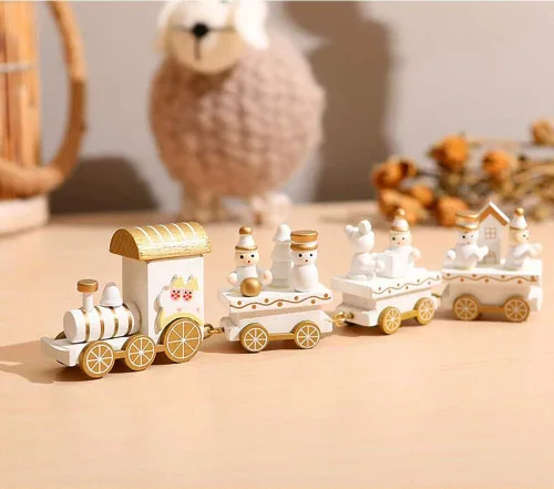 Vista 6 de Happy Trees - Tren de Navidad de madera con muñeco de nieve, mini tren de decoración para fiesta de Navidad, juguetes de adorno de tren de Navidad