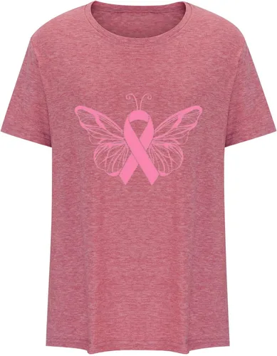 Vista 5 de Breast Cancer Shirts for Women Casual Pink Ribbon Graphic Tee Shirts Casual Loose Short Sleeve Awareness Sweatshirt