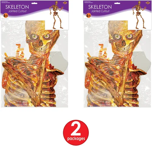 Vista 5 de Beistle d Gory Skeletons - Telón de fondo para fotos, 6 pies de alto, juego de 2 decoración de pared para fiesta de Halloween, espeluznante corte