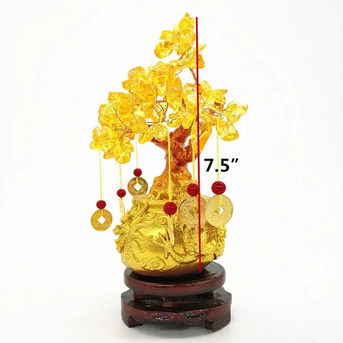 Vista 2 de Colorsheng Feng Shui - Árbol de dinero de cristal de cuarzo citrino, decoración estilo bonsái para suerte y riqueza (macetas de dragón)