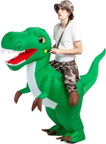 Vista 5 de GOOSH Disfraz de dinosaurio para adulto, disfraz inflable de dinosaurio de Halloween para mujeres y hombres, divertido disfraz de Halloween, fiesta