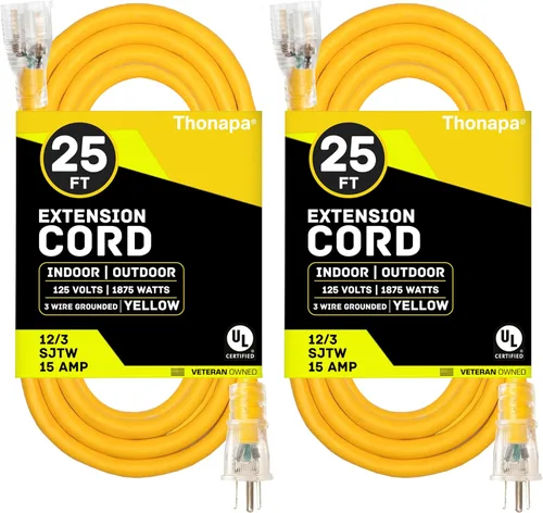 Vista 11 de Thonapa Cable de extensión de calibre 12 de 6 pies para exteriores, resistente 12/3, extremo iluminado SJTW Cable negro, 3 clavijas, enchufe a