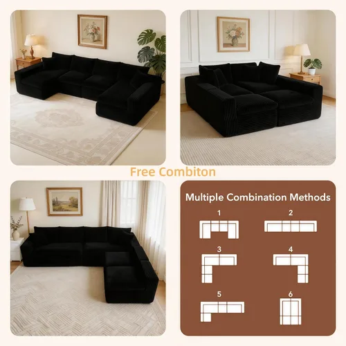 Vista 3 de THSUPER 130'' Oversized U Shaped Deep Seat Boneless Sectional Couch. Black