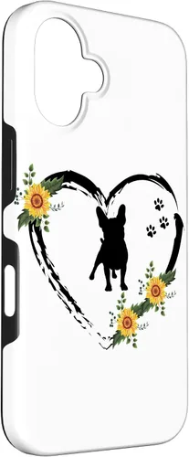 Vista 3 de iPhone 16 French Bulldog With Paw Prints And Sunflower Heart On White Case
