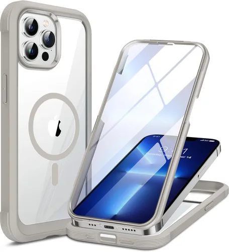 Vista 127 de Miracase - Funda magnética para iPhone 13 Pro Max de 6.7 pulgadas (compatible con MagSafe), transparente, completo, protector de pantalla de vidrio
