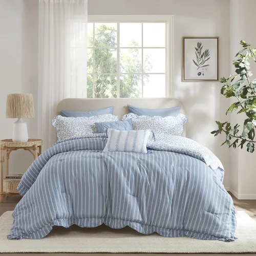 Vista 10 de Madison Park Juego de edredón floral azul Queen, juego de ropa de cama