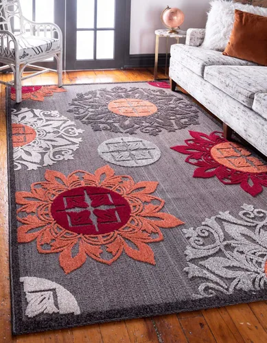 Vista 8 de Unique Loom Outdoor Modern Collection - Alfombra rectangular de 2 x 3 pies 1 pulgada, color marrón y naranja