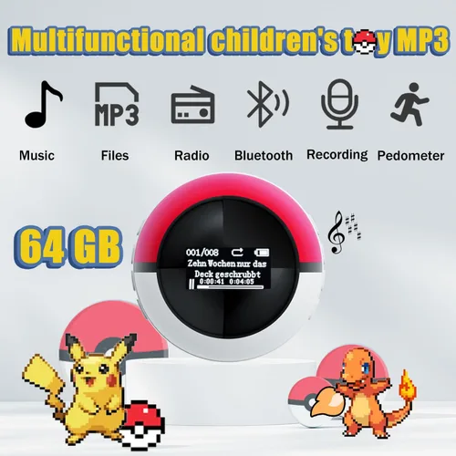 Vista 2 de Reproductor de MP3 de 64 GB para niños, reproductor de MP3 con Bluetooth 5.0, mini reproductor de música Monster Ball, compatible con altavoz, radio