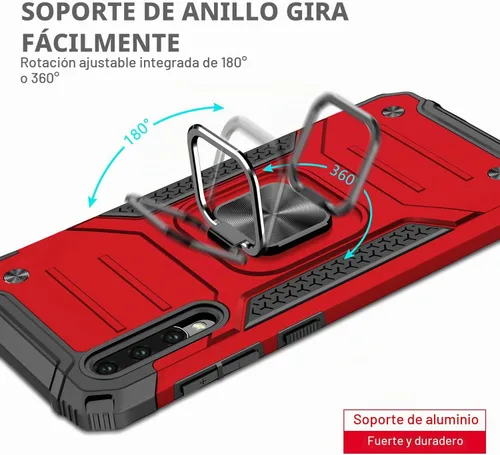 Vista 6 de Dionsibei Funda para Samsung Galaxy A50 A50S A30S grado militar con función atril incorporada, soporte de armadura resistente a prueba de golpes Rojo