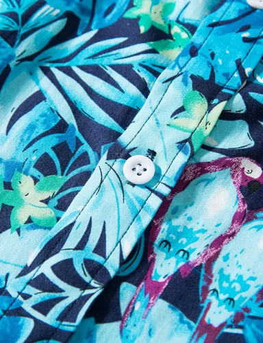 Vista 5 de TUNEVUSE Camisa hawaiana de manga corta con botones y estampado floral para hombre, 100% algodón