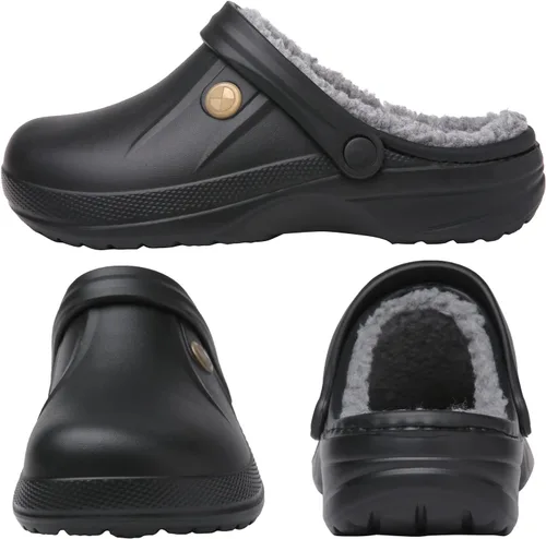Vista 4 de ChayChax - Pantuflas impermeables para mujeres y hombres, con forro de piel, zapatos de jardín de invierno, pantuflas cálidas para interiores
