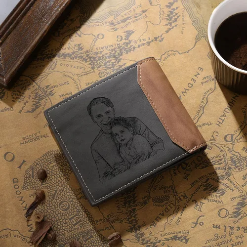 Vista 5 de Billetera personalizada para hombre, carteras con fotos personalizadas, billetera de viaje grabada para hombre, regalo del día del padre, regalo